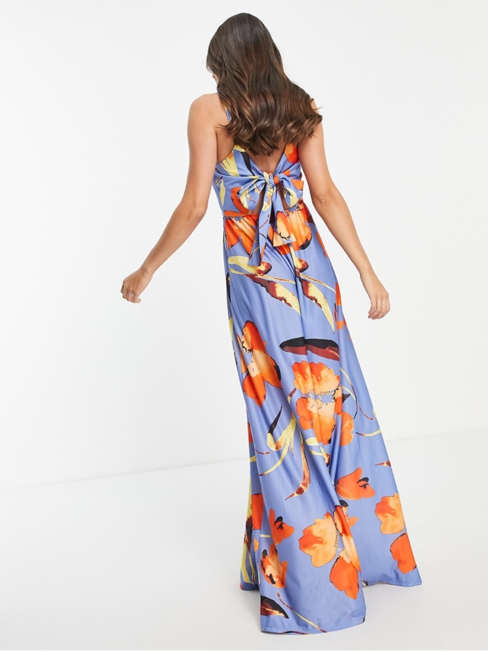 ASOS DESIGN Tall cami plunge tie back maxi dress in floral print size us 10tall